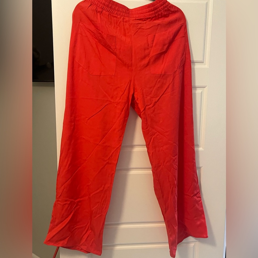 Zara High Waisted Pant Red Orange color Size XL NWT